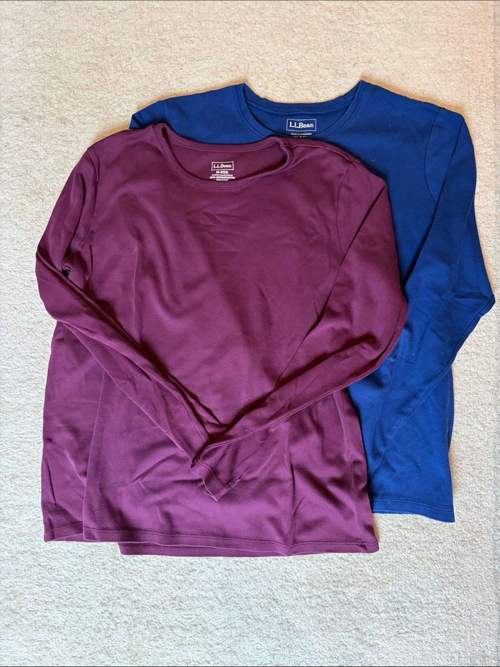 L.L. Bean Long-Sleeve Crewneck Top - Plum and Royal Blue